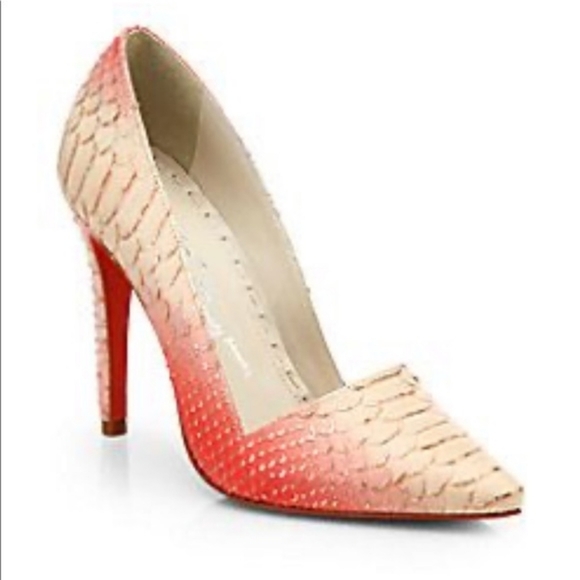 Alice + Olivia Dina Ombré Natural & Coral Snakeskin Whipstitch Pumps - Picture 5 of 12